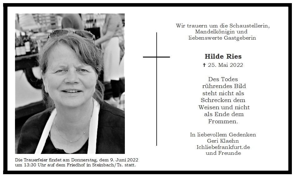  Hilde Ries † am 25. Mai 2022< >