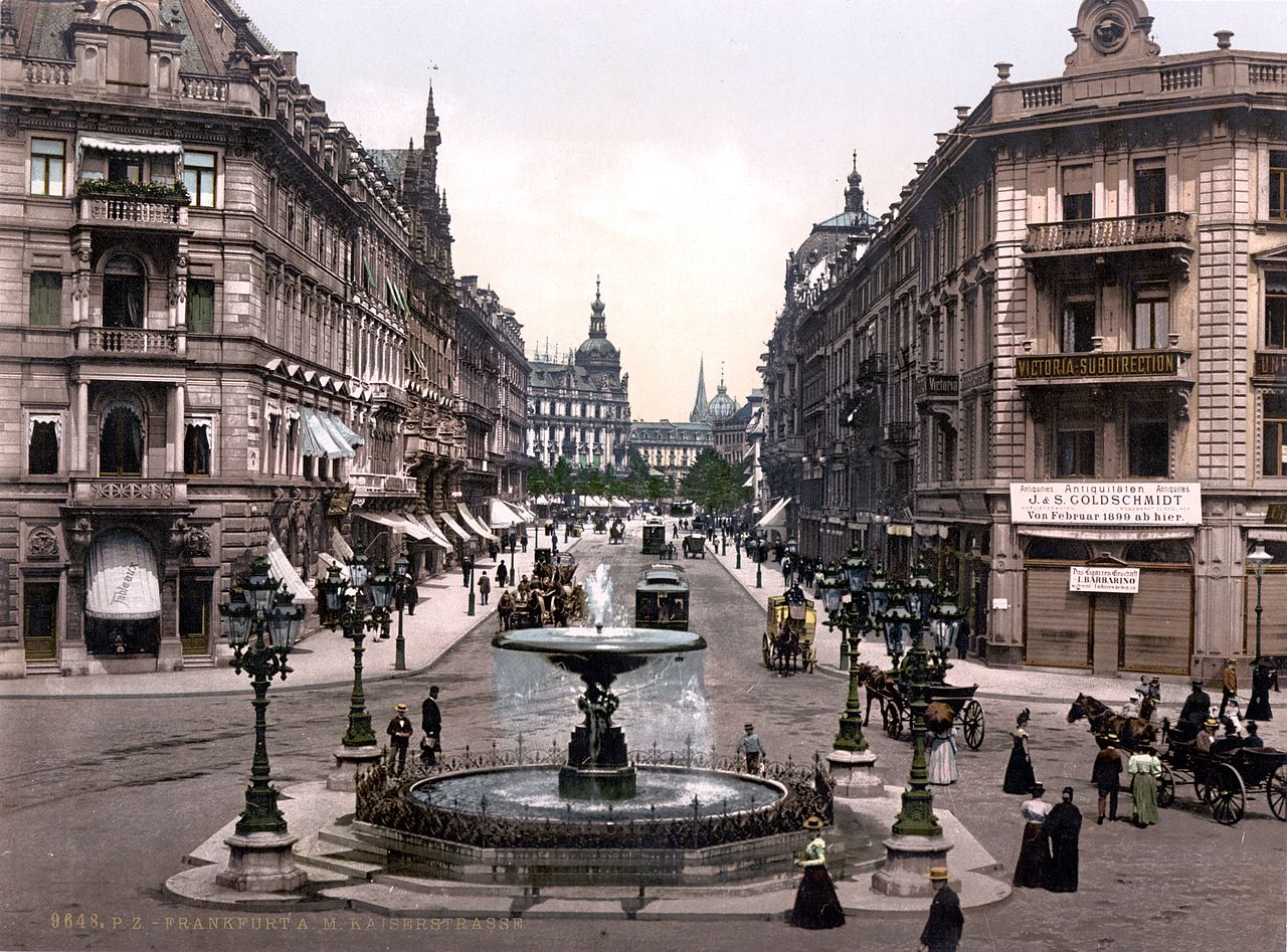 Alt Frankfurt. Kaiser Strasse / Kaiserplatz mit Blick in die Kirchnerstraße 1899. < >